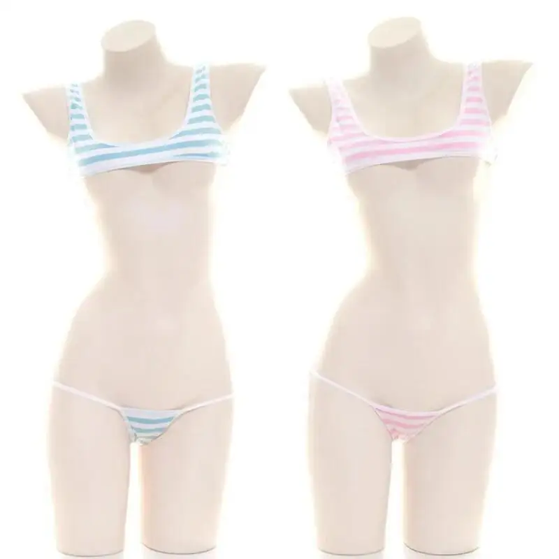 Anime Cosplay Bikini - بيكيني مخطط أزرق وأبيض على الطراز